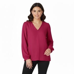 J. Crew Long Sleeve V-Neck Blouse Womens L Fuchsia Pink Feminine Career Classic